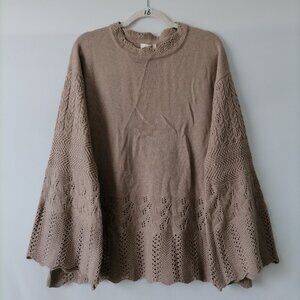 Umgee Women's Brown Crew Neck Drop Shoulder Open-Knit Pullover Sweaters Size L